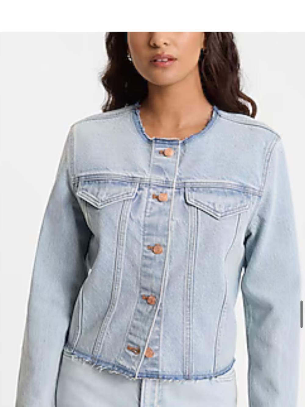Express Light Blue Collarless Denim Jacket